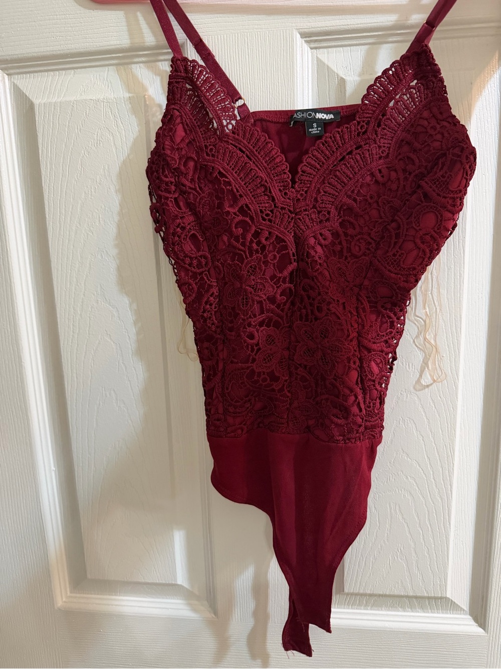 Sheer Lace Bodysuit Top in Burgundy